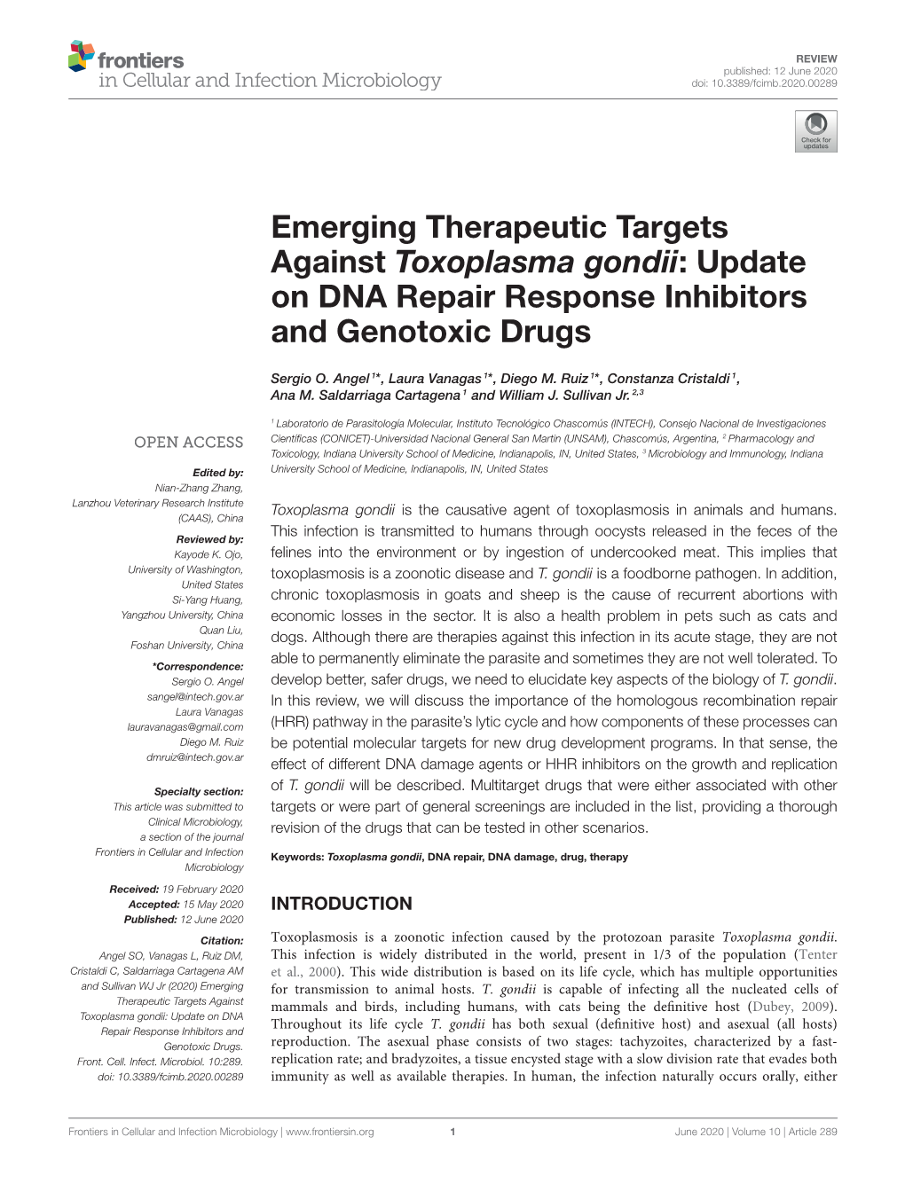 Emerging Therapeutic Targets Against Toxoplasma Gondii: Update on DNA Repair Response Inhibitors and Genotoxic Drugs