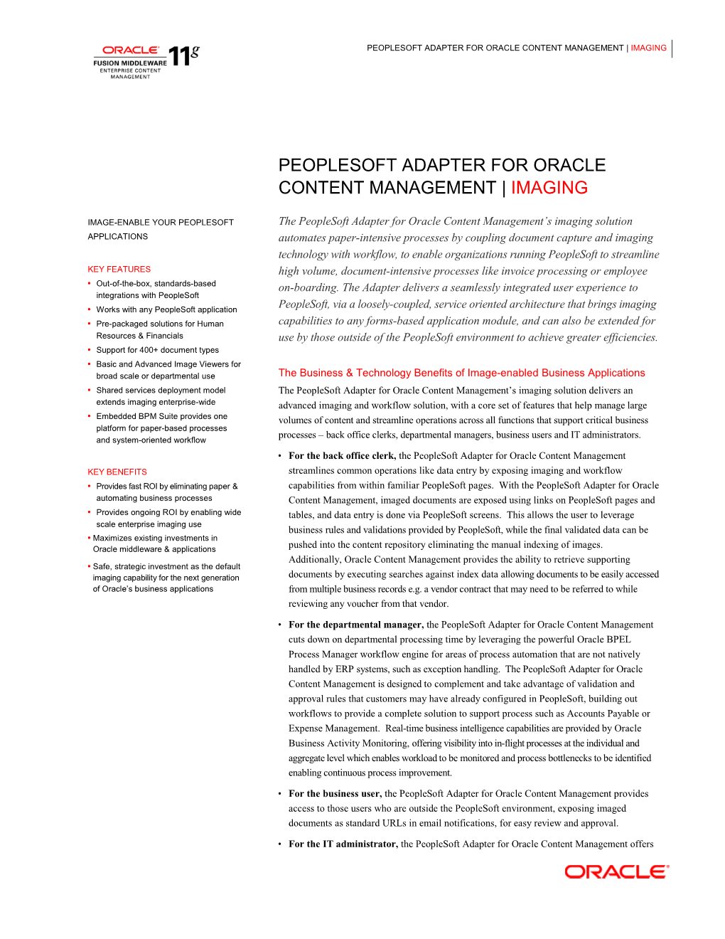 Peoplesoft Adapter for Oracle Content Management | Imaging