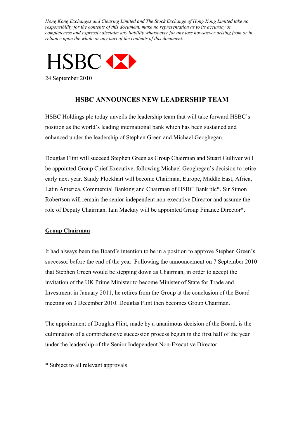 Hsbc Announces New Leadership Team