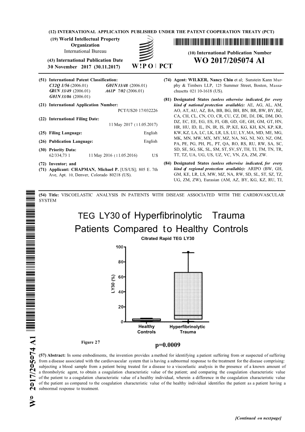 TEG LY30 of Hyperfibrinolytic Trauma Patients Compared to Healthy Controls Citrated Rapid TEG LY30
