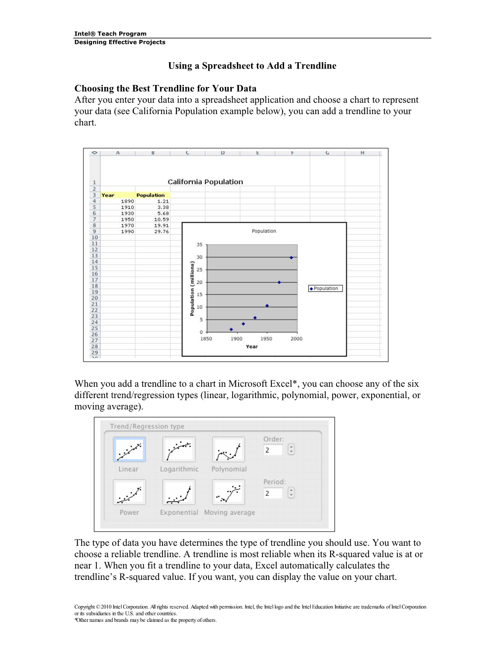 Using a Spreadsheet to Add a Trendline Choosing the Best