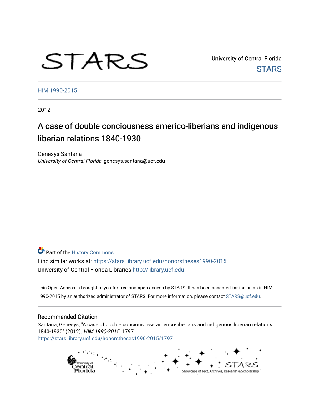 A Case of Double Conciousness Americo-Liberians and Indigenous Liberian Relations 1840-1930