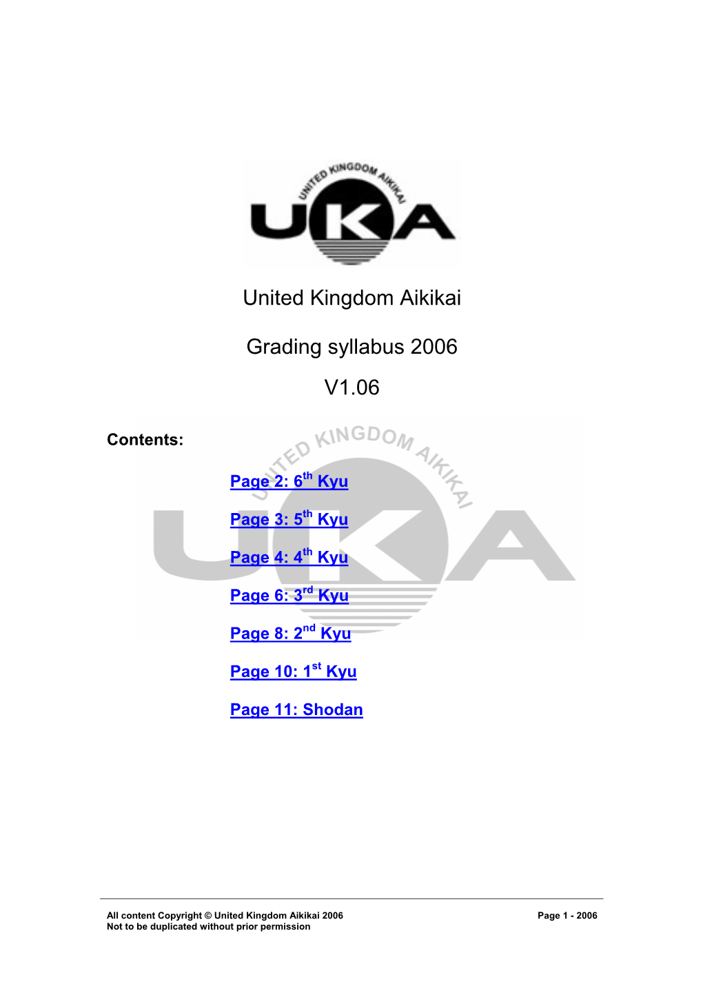 United Kingdom Aikikai Grading Syllabus 2006 V1.06