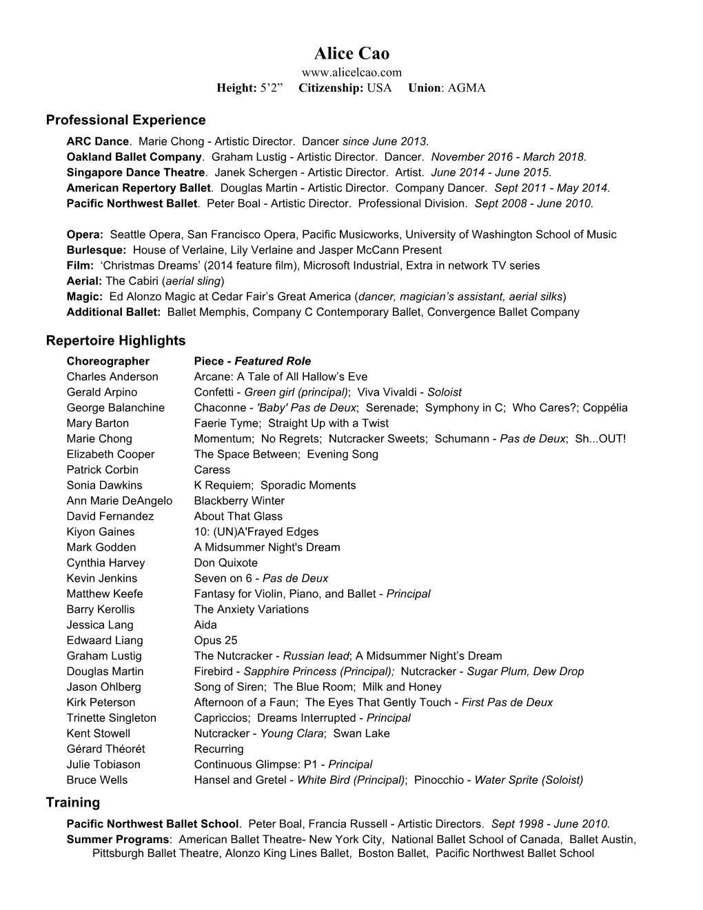 View Dancer Resume