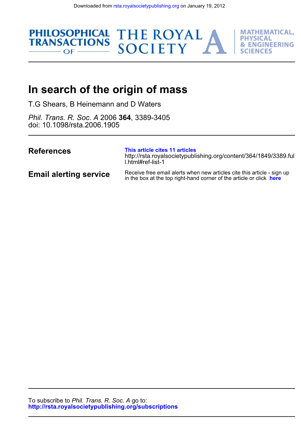 In Search of the Origin of Mass