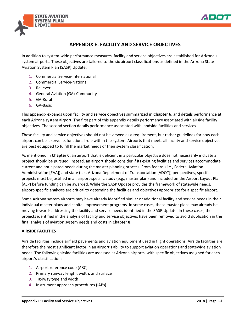 E. Appendix E: Facility and Service Objectives