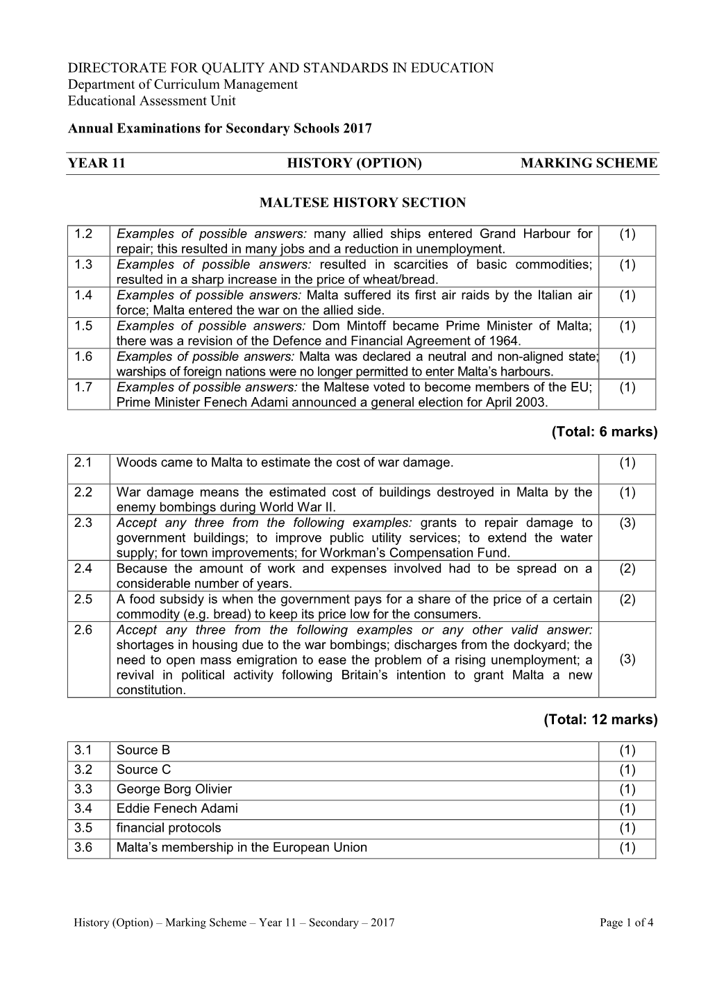 DIRECTORATE for QUALITY and STANDARDS in EDUCATION Department of Curriculum Management Educational Assessment Unit