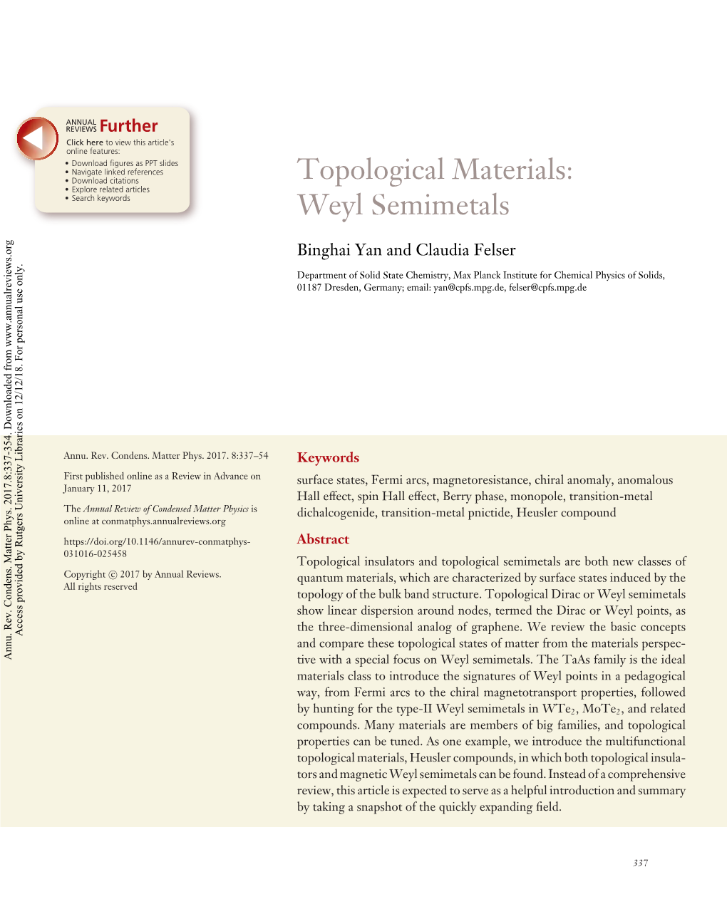 Topological Materials: Weyl Semimetals