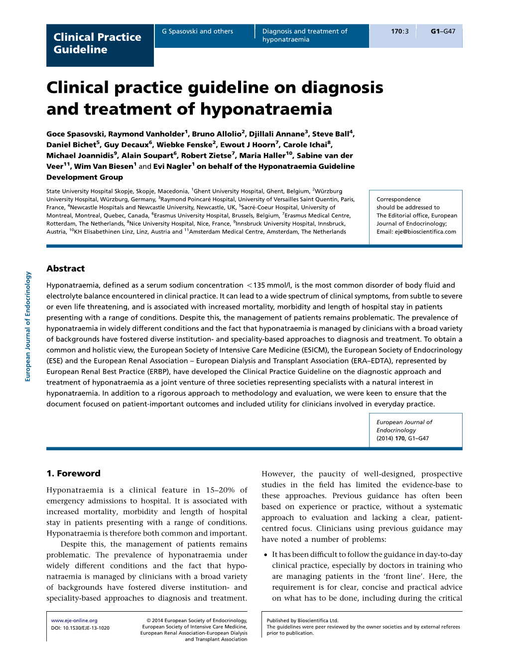 European Hyponatremia Guidelines