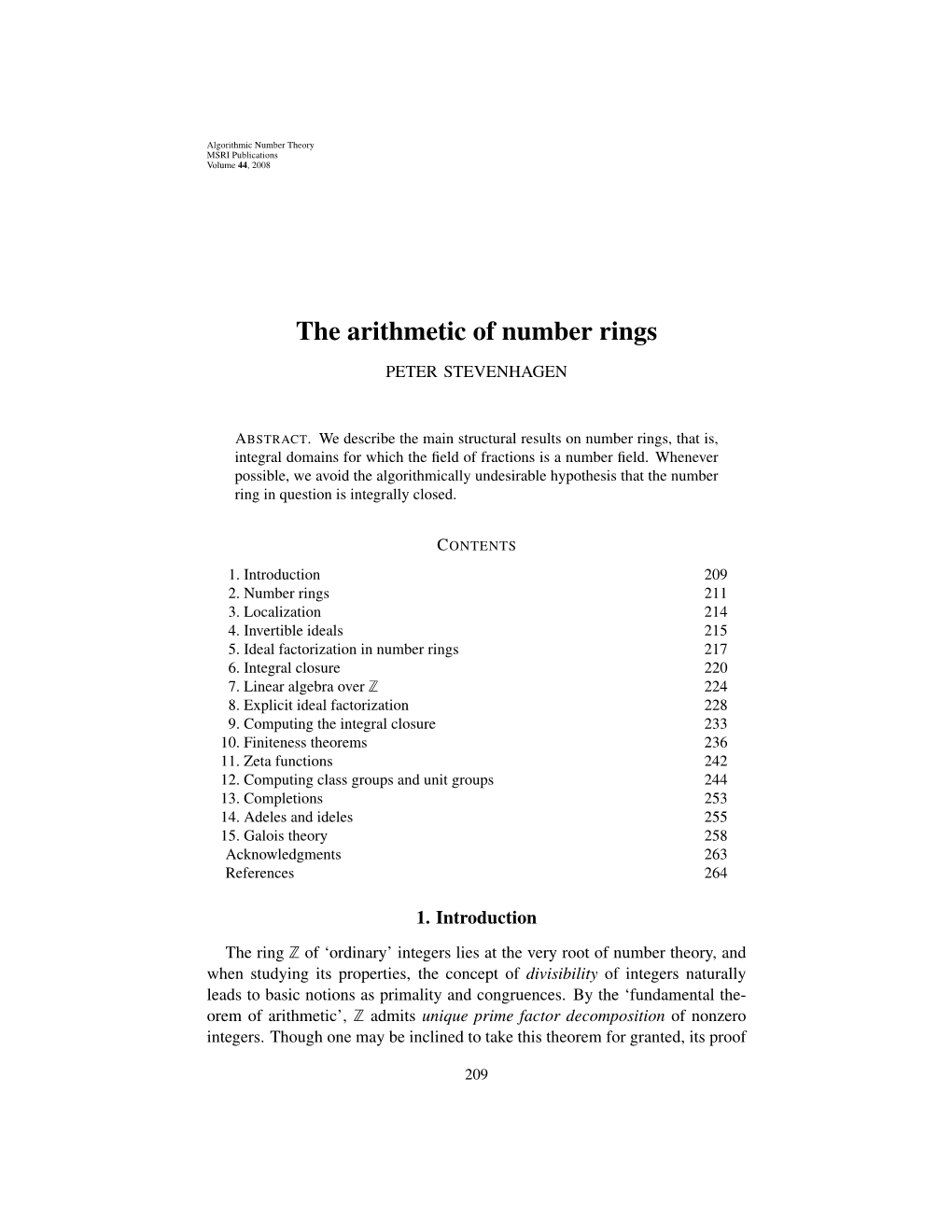 The Arithmetic of Number Rings