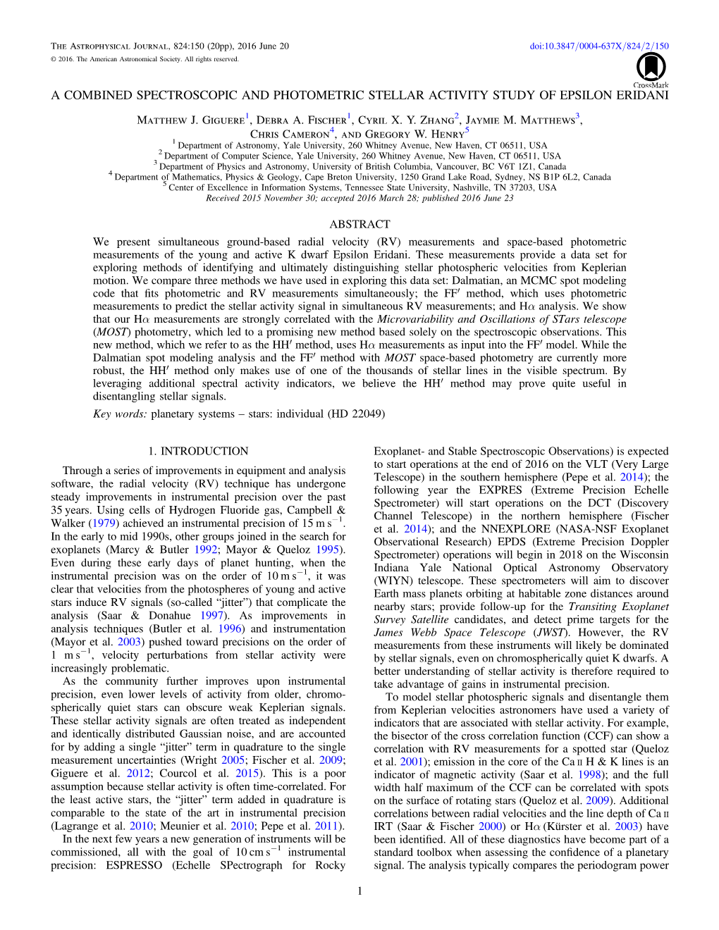 STELLAR ACTIVITY STUDY of EPSILON ERIDANI Matthew J