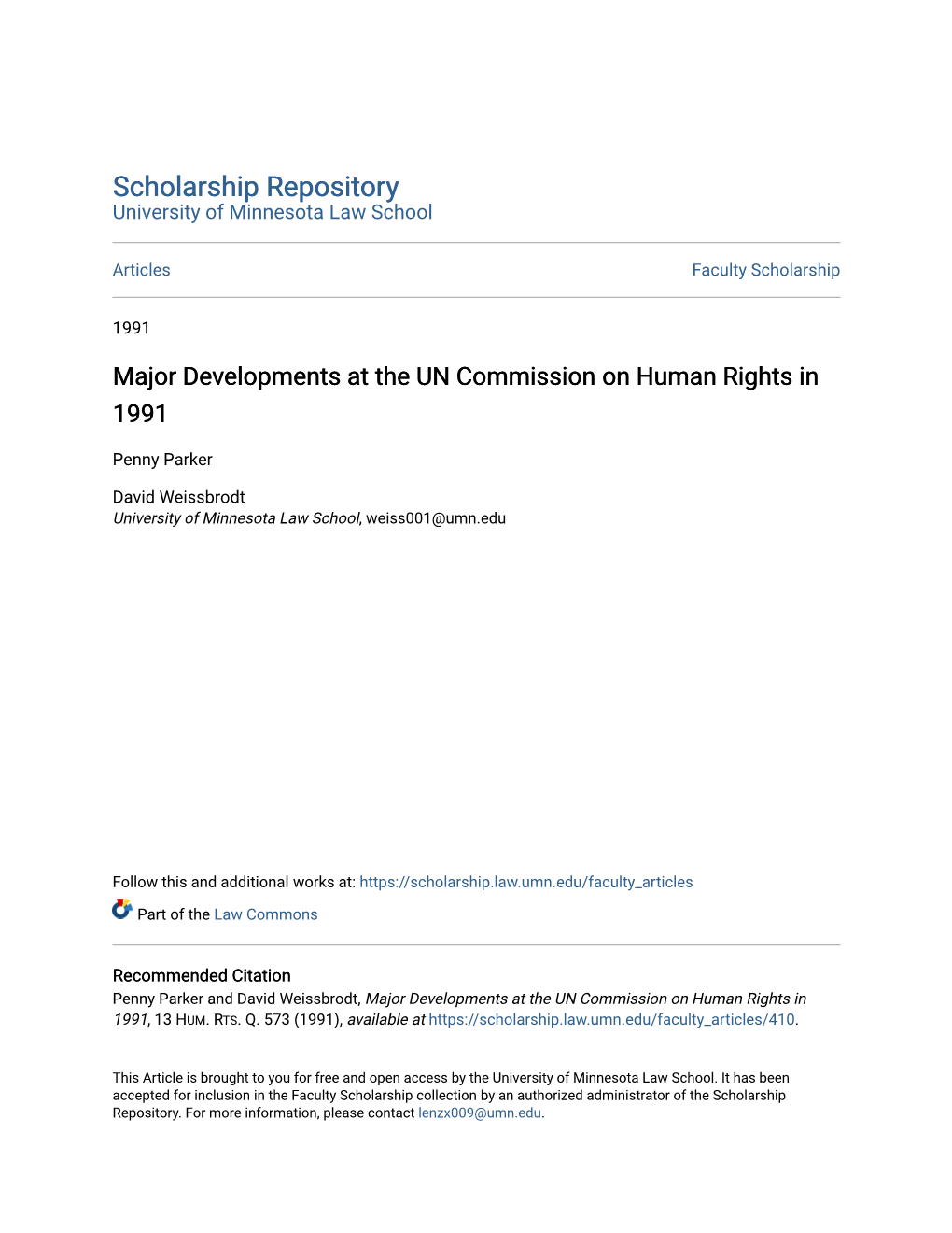 Major Developments at the UN Commission on Human Rights in 1991