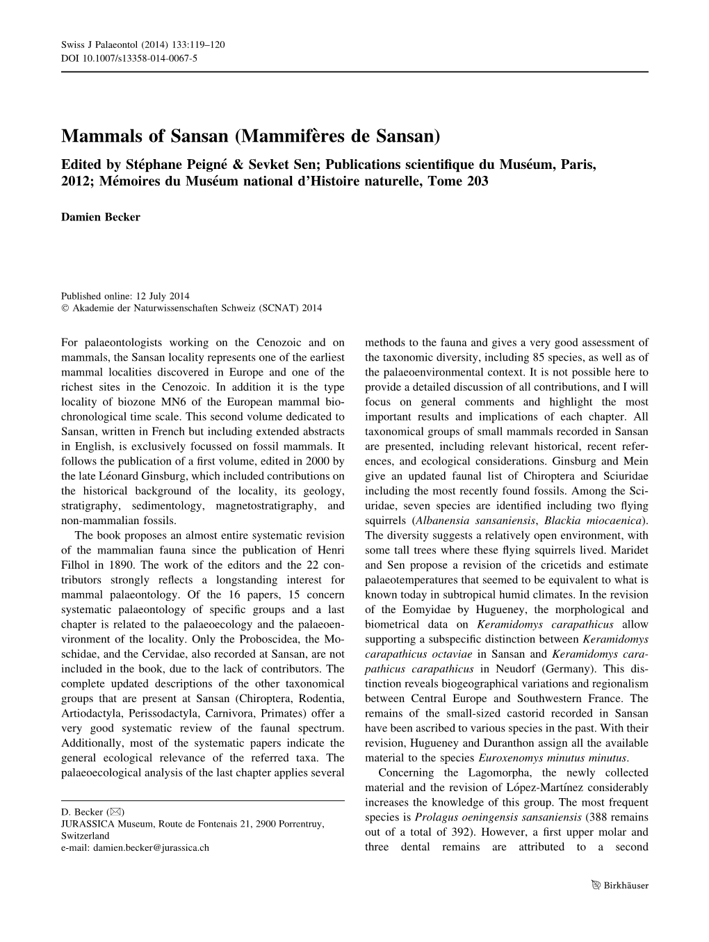 Mammals of Sansan (Mammife`Res De Sansan)