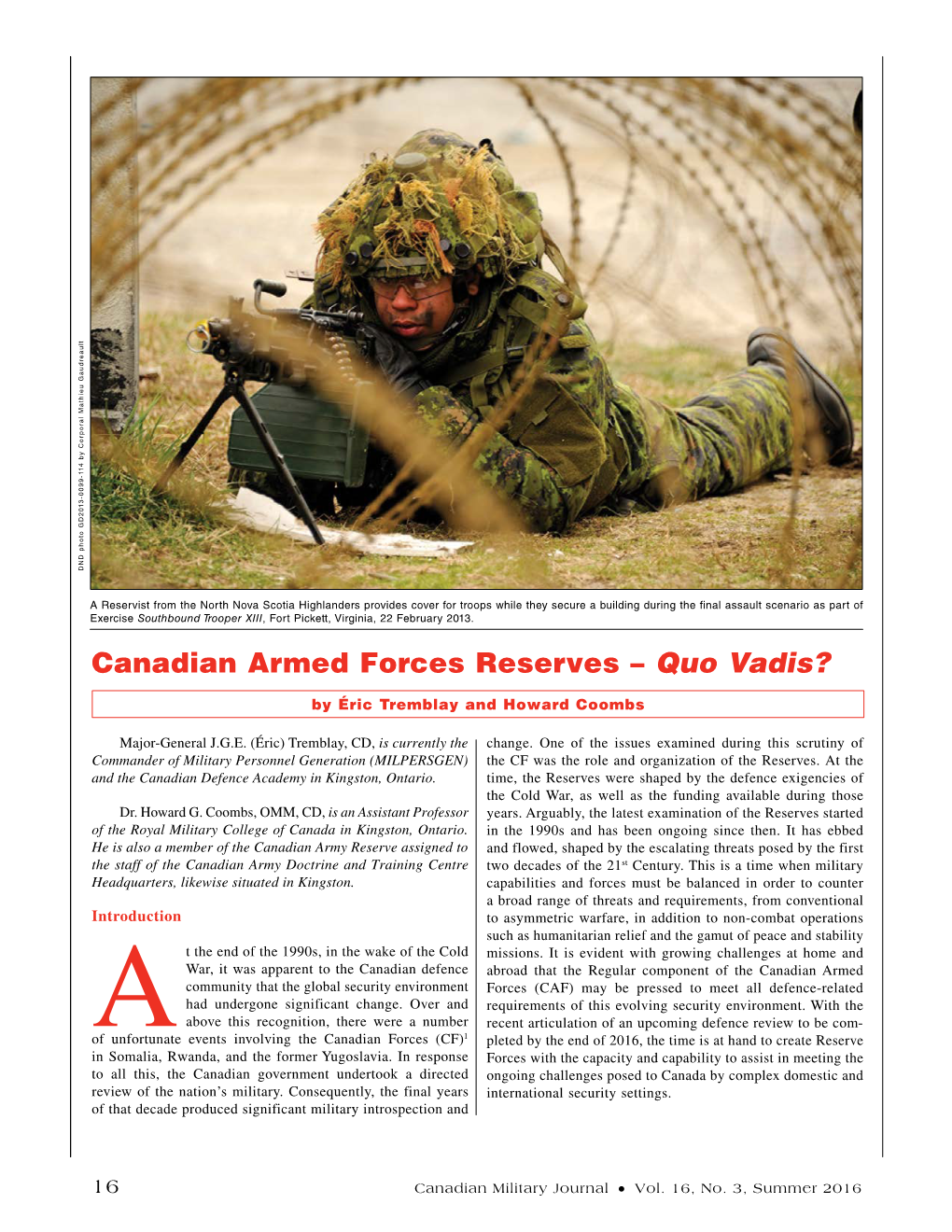 Canadian Armed Forces Reserves – Quo Vadis?