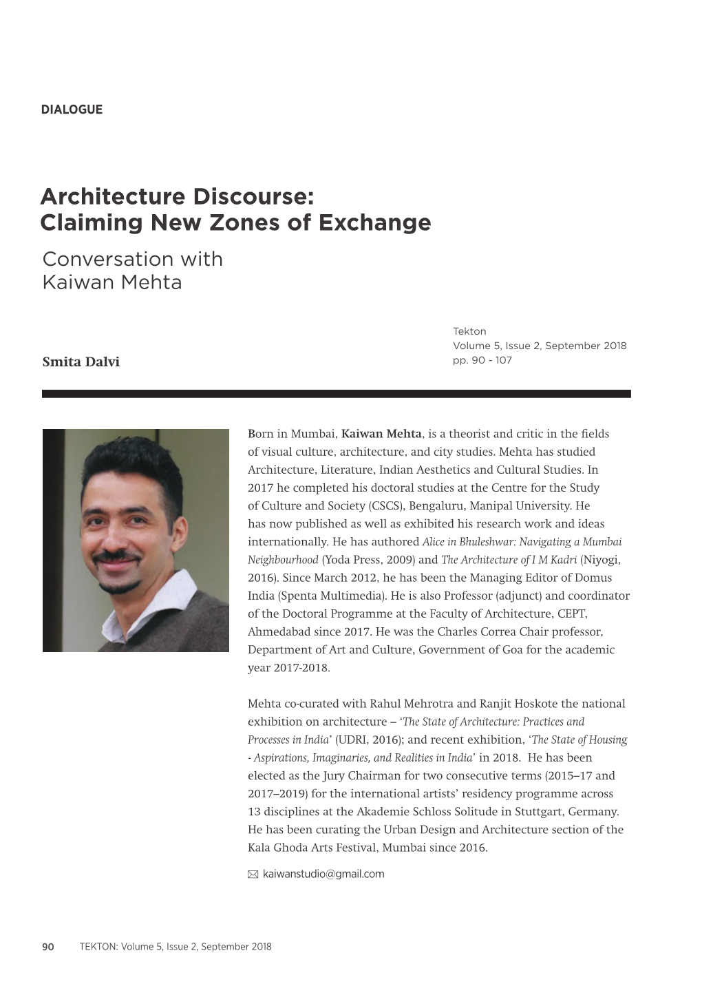 Architecture Discourse: Claiming New Zones of Exchange Conversation with Kaiwan Mehta