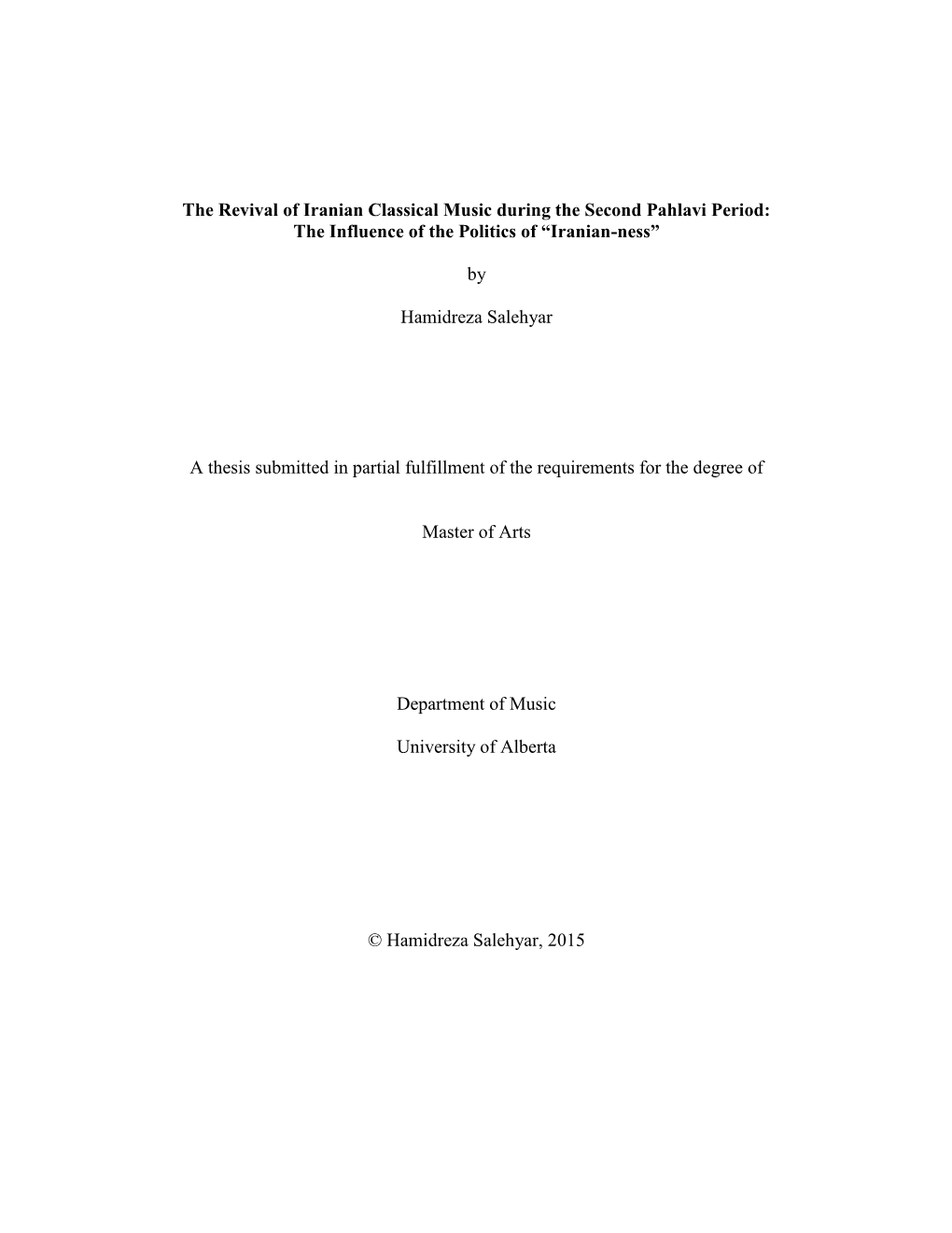 The Revival of Iranian Classical Music During the Second Pahlavi Period: the Influence of the Politics of “Iranian-Ness”