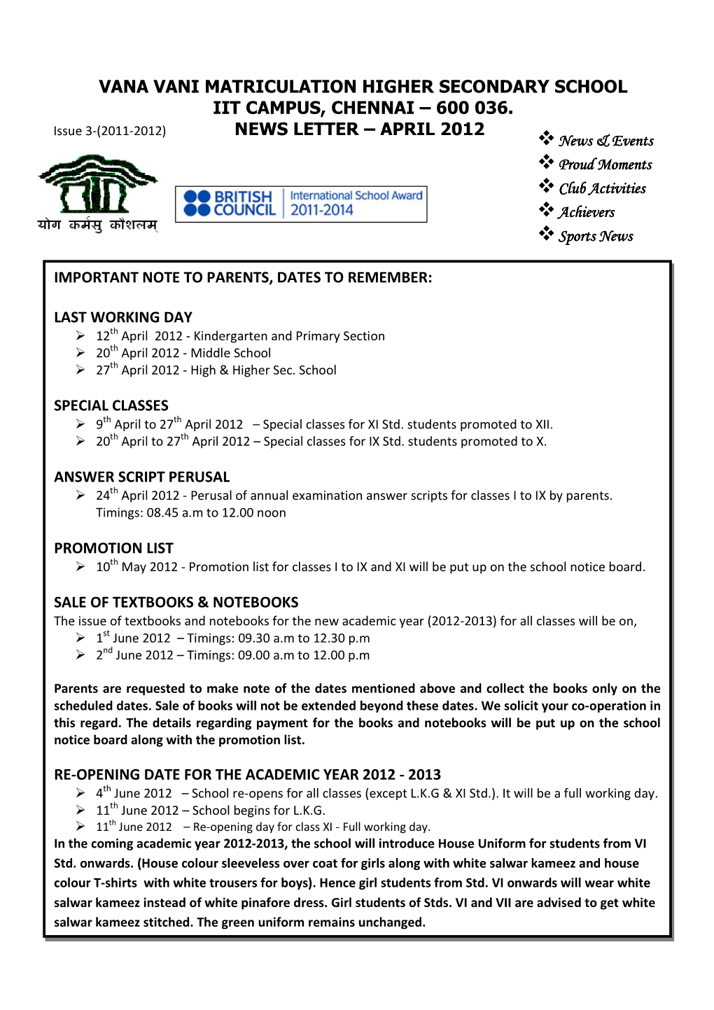 Vana Vani Matriculation Higher Secondary School Iit Campus, Chennai – 600 036