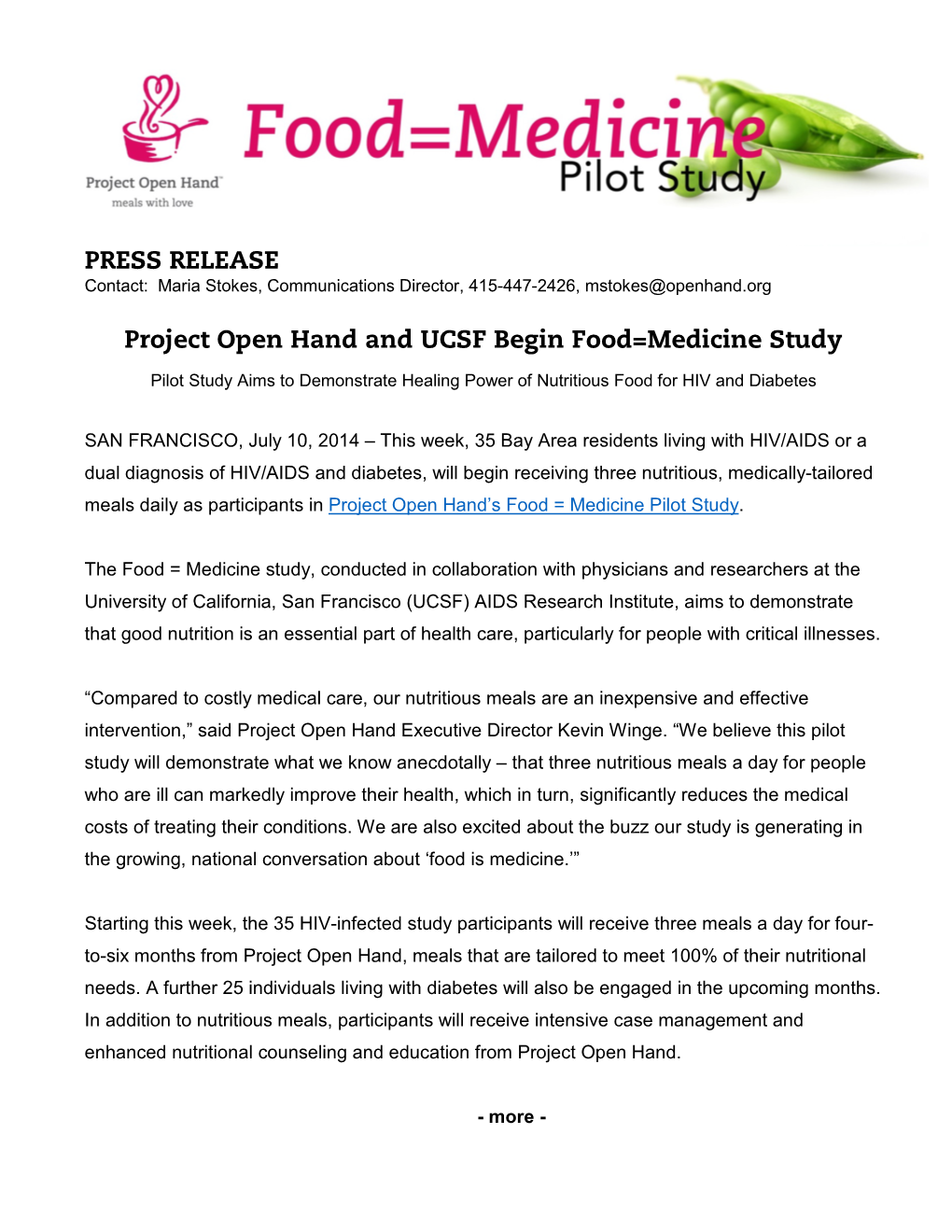 Project Open Hand and UCSF Begin Food=Medicine Pilot Study – Page 2 of 2