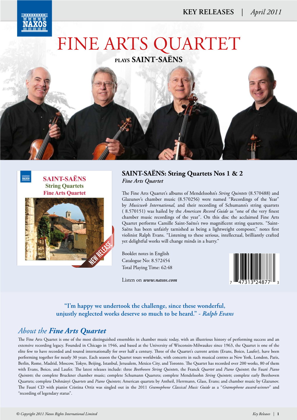 Fine Arts Quartet Plays Saint-Saëns