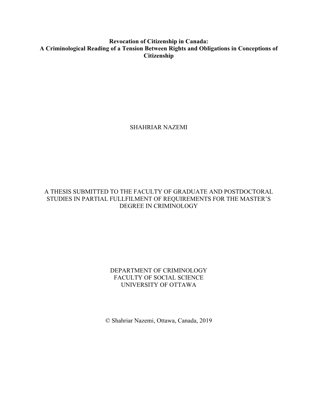 Revocation of Citizenship in Canada: a Criminological Reading of a Tension Between Rights and Obligations in Conceptions of Citizenship