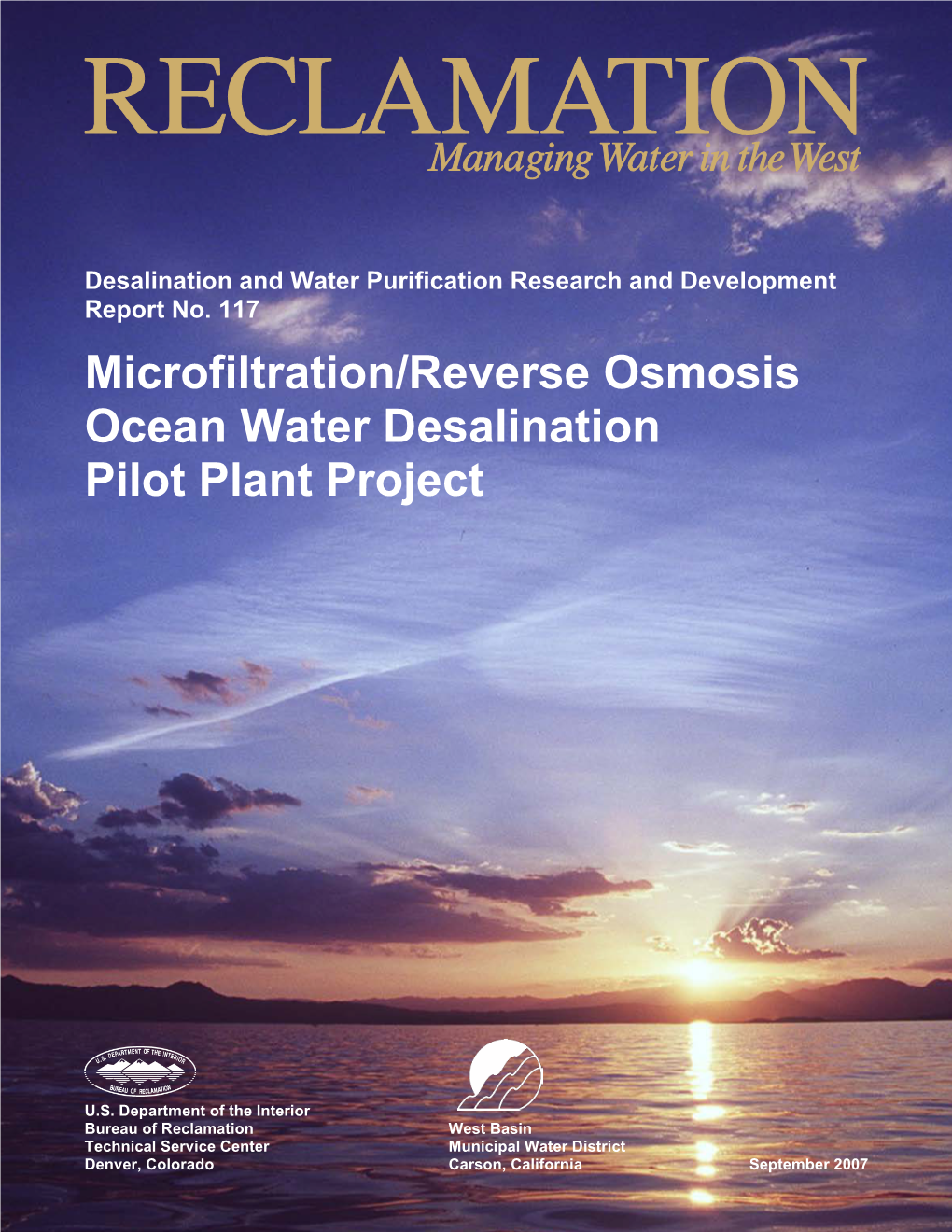 Microfiltration/Reverse Osmosis Ocean Water Desalination Pilot Plant Project