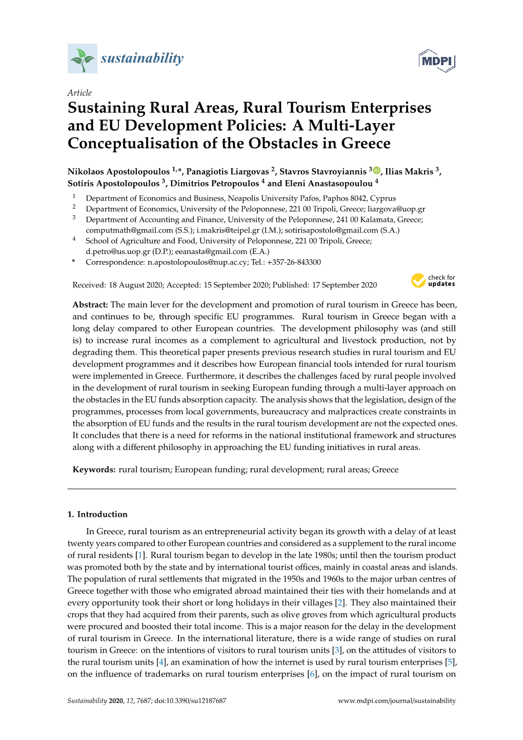 Sustaining Rural Areas, Rural Tourism Enterprises and EU Development Policies: a Multi-Layer Conceptualisation of the Obstacles in Greece