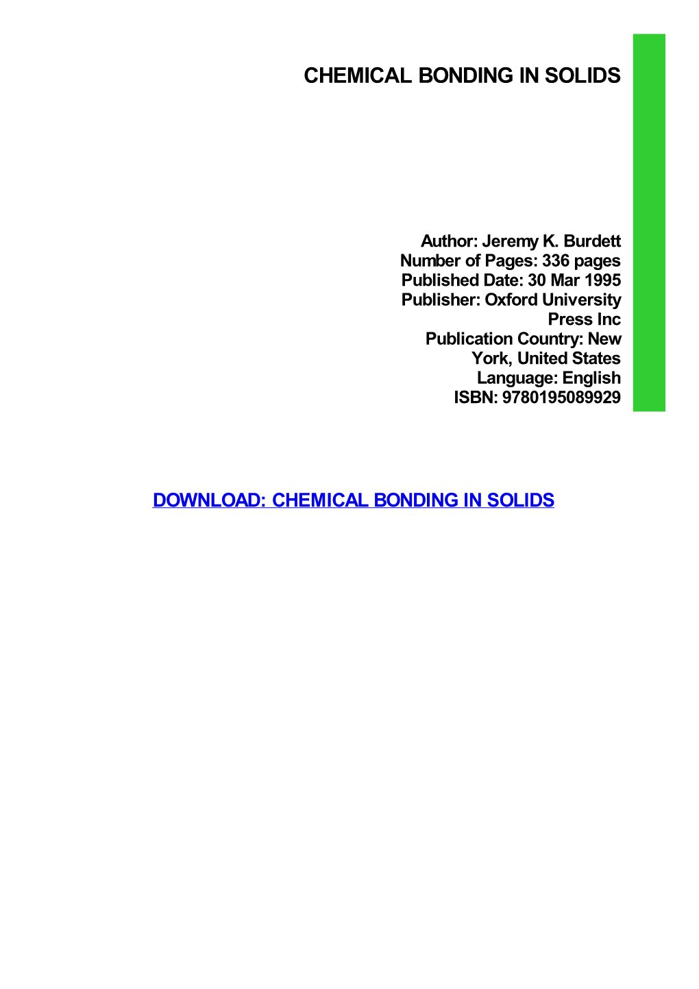 Chemical Bonding in Solids Download Free