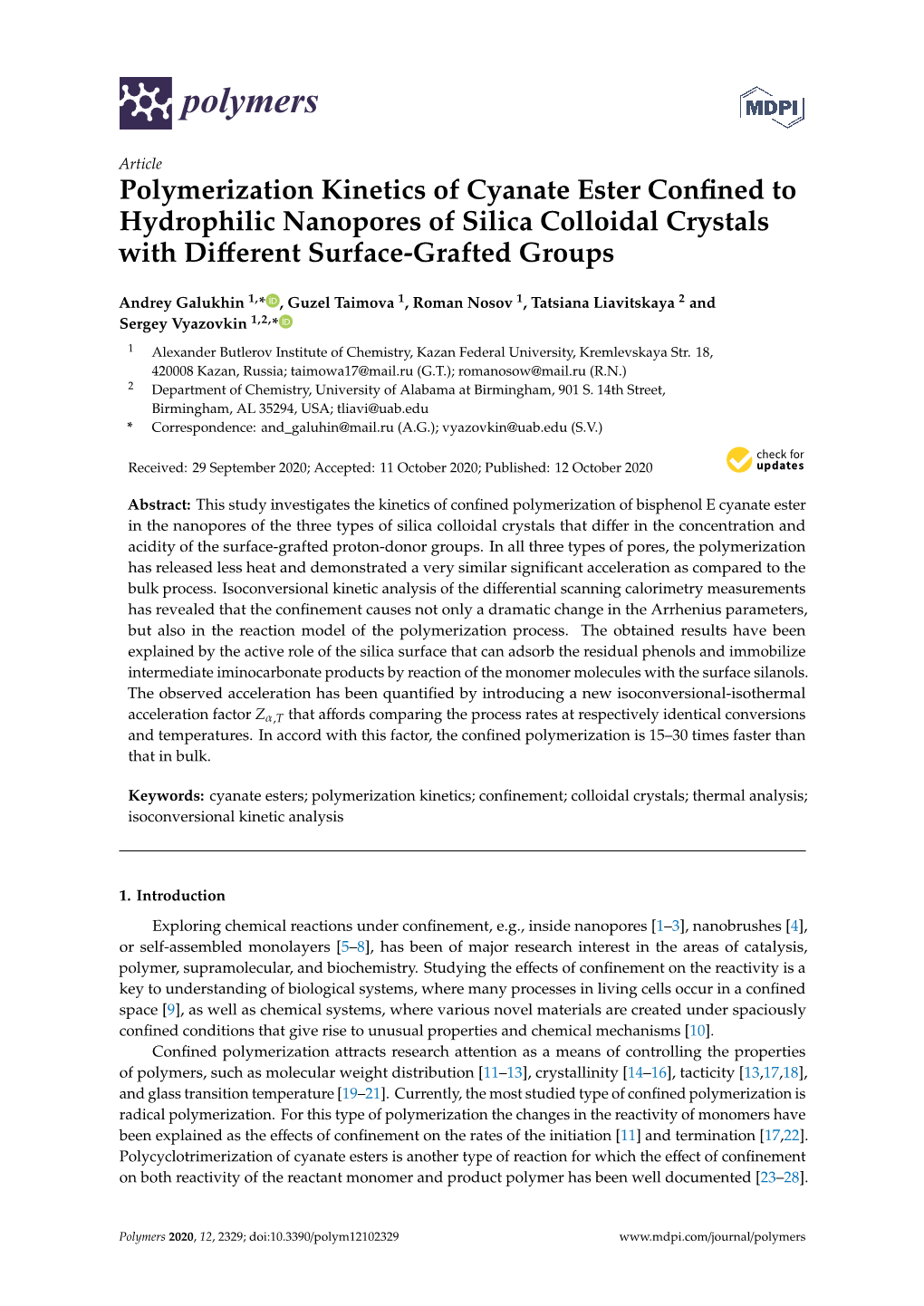 Polymerization Kinetics of Cyanate Ester Confined to Hydrophilic Nanopores of Silica Colloidal Crystals with Different Surface-G