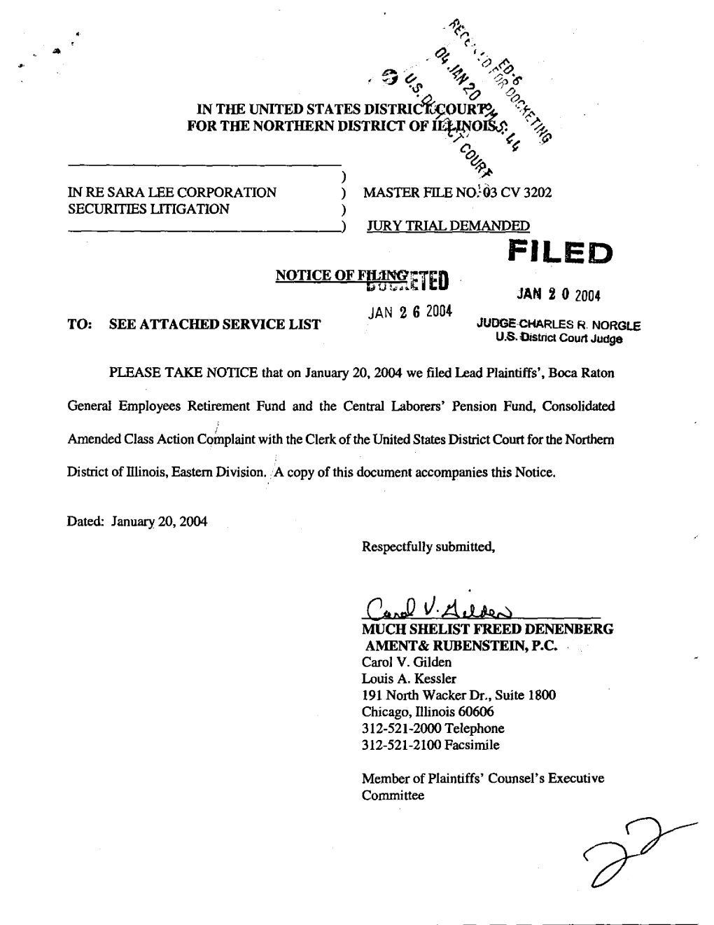 In Re: Sara Lee Corporation Securities Litigation 03-CV-3202