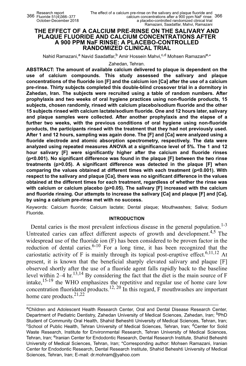 The Effect of a Calcium Pre-Rinse on the Salivary