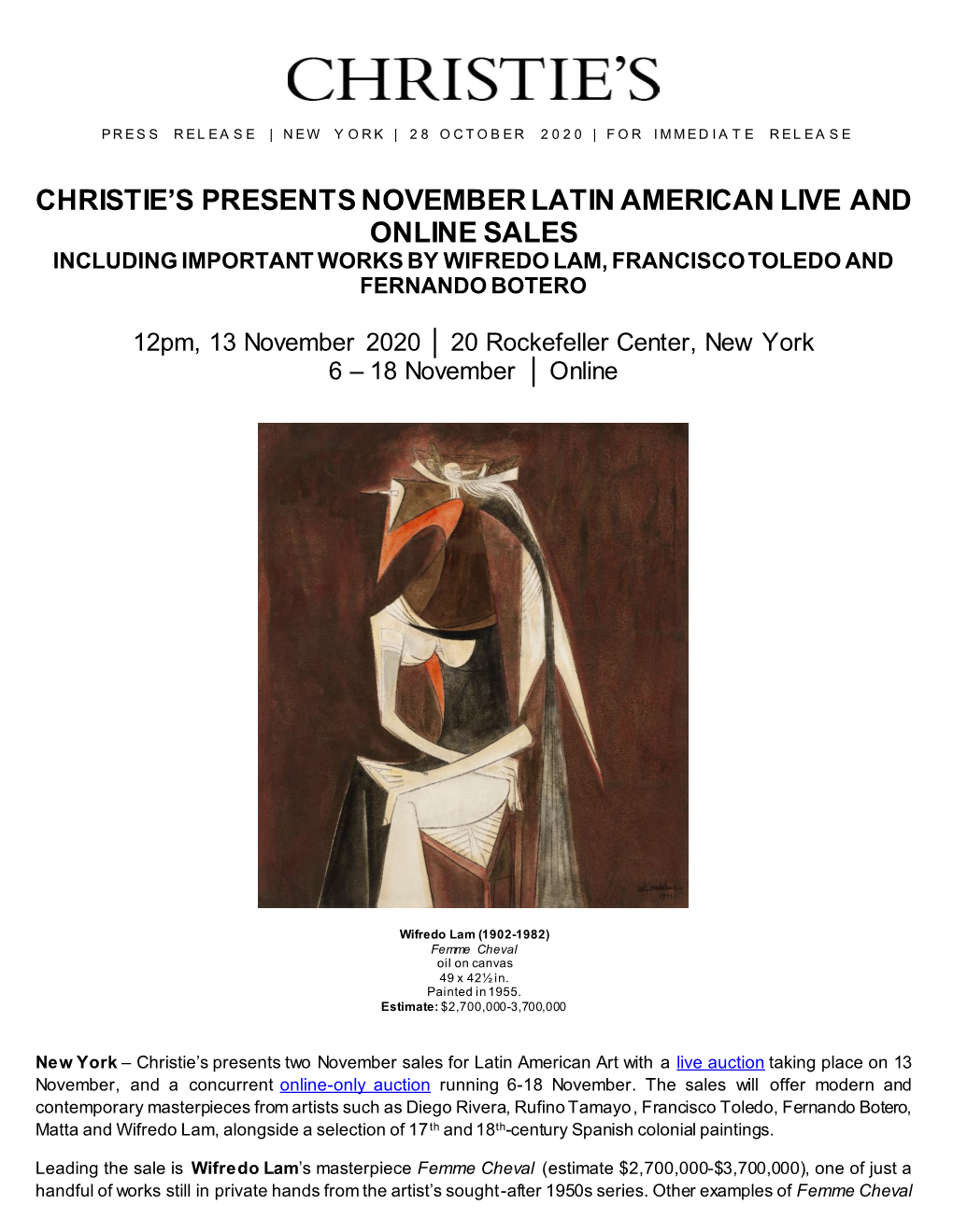 Christie's Presents November Latin American Live And