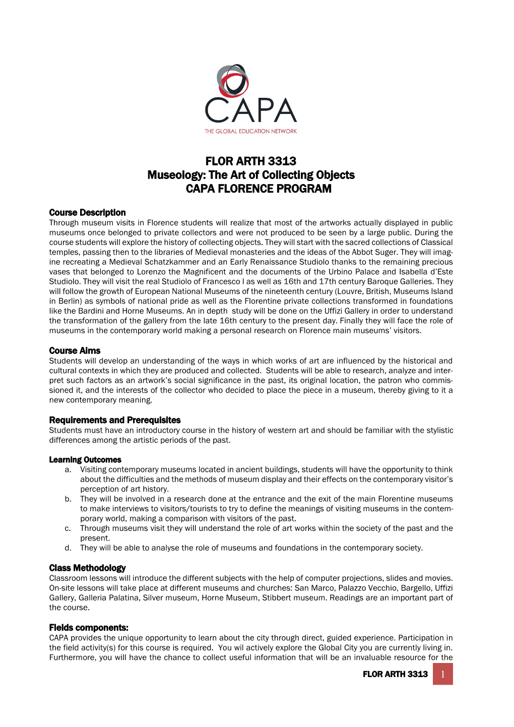 All CAPA Course Outline Or Syllabus Should Include the Following Items