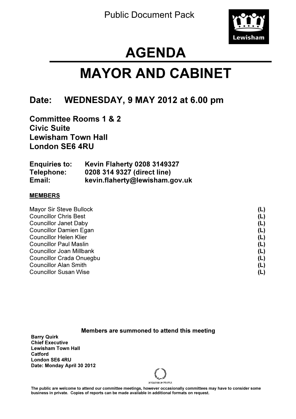 Agenda Mayor and Cabinet