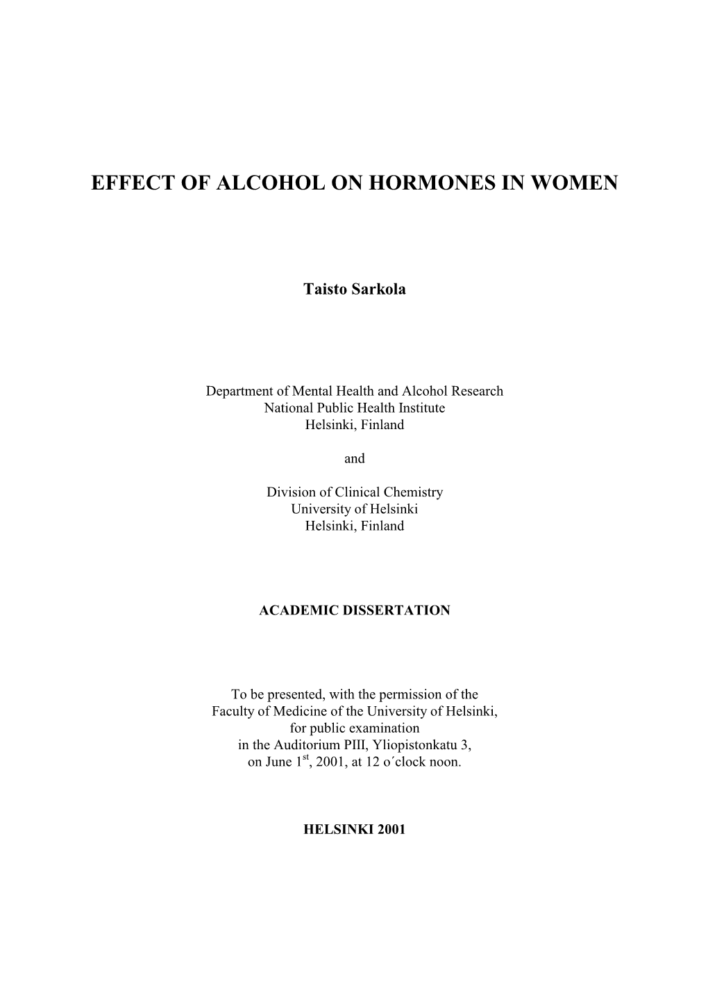 Effect of Alcohol on Hormones in Women