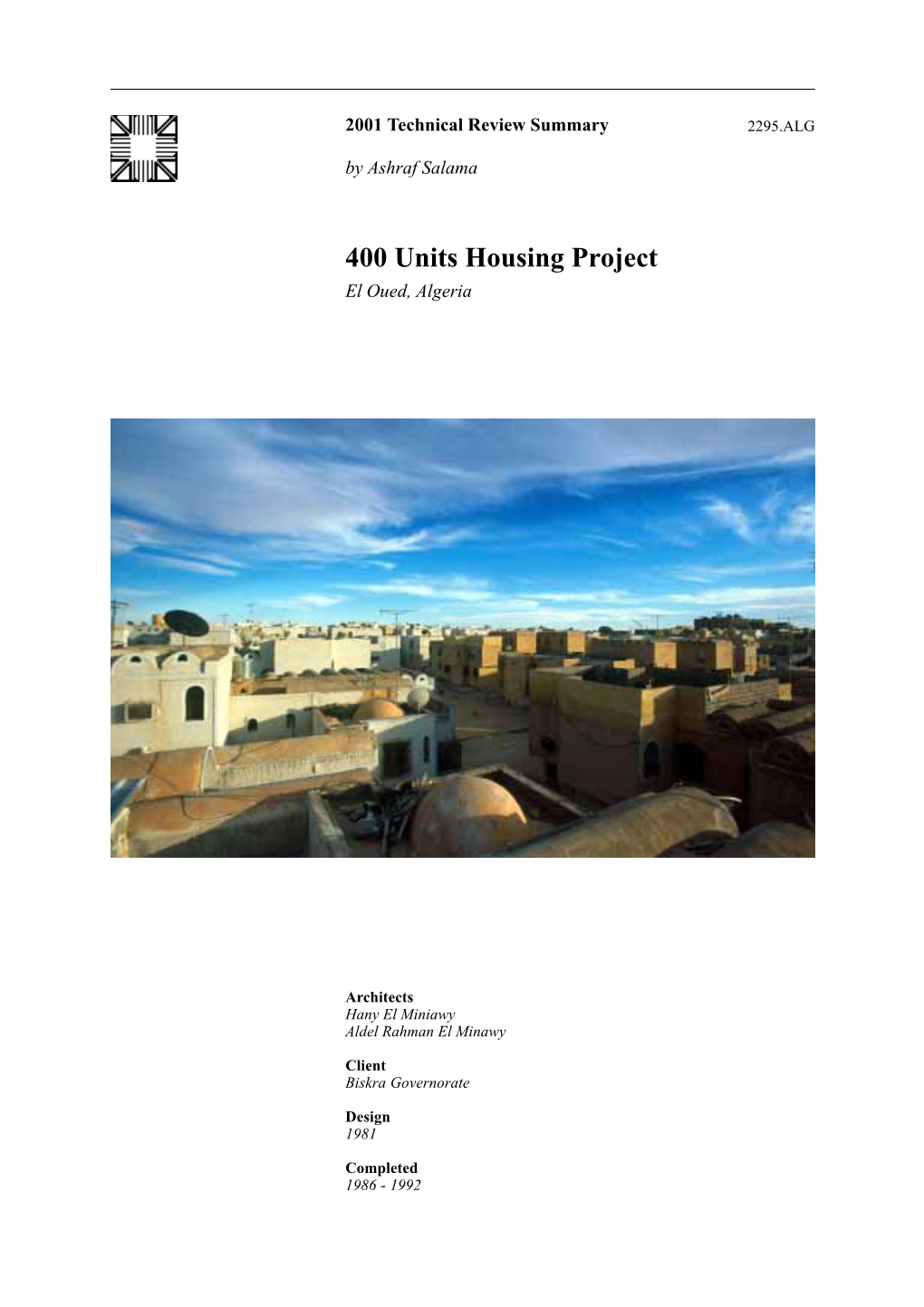 400 Units Housing Project El Oued, Algeria