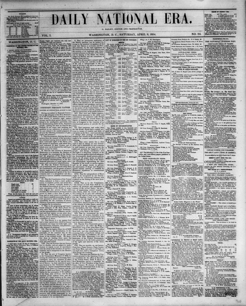 Washington, D. C, Saturday, April 8, 1854. Washington, Dc