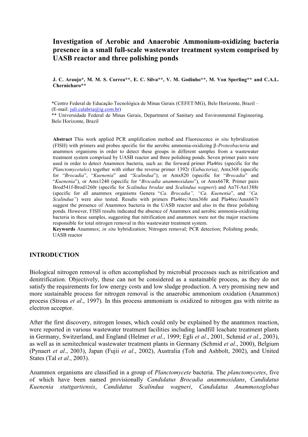 Investigation of Aerobic and Anaerobic Ammonium-Oxidizing Bacteria