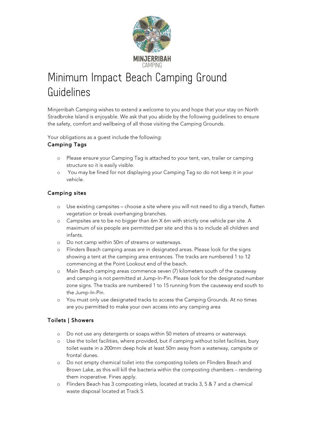 Minimum Impact Beach Camping Ground Guidelines