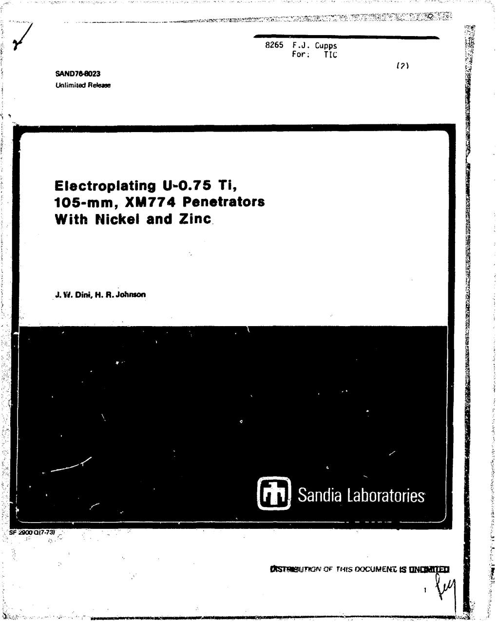 Electroplating U-0.75 Ti, 105-Mm, XM774 Penetrators with Nickel and Zinc