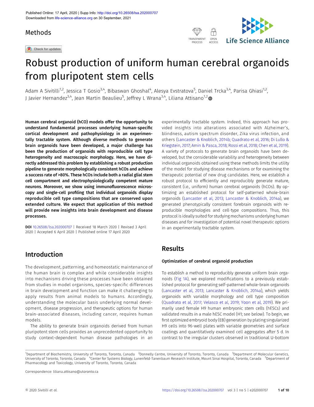 Robust Production of Uniform Human Cerebral Organoids from Pluripotent Stem Cells