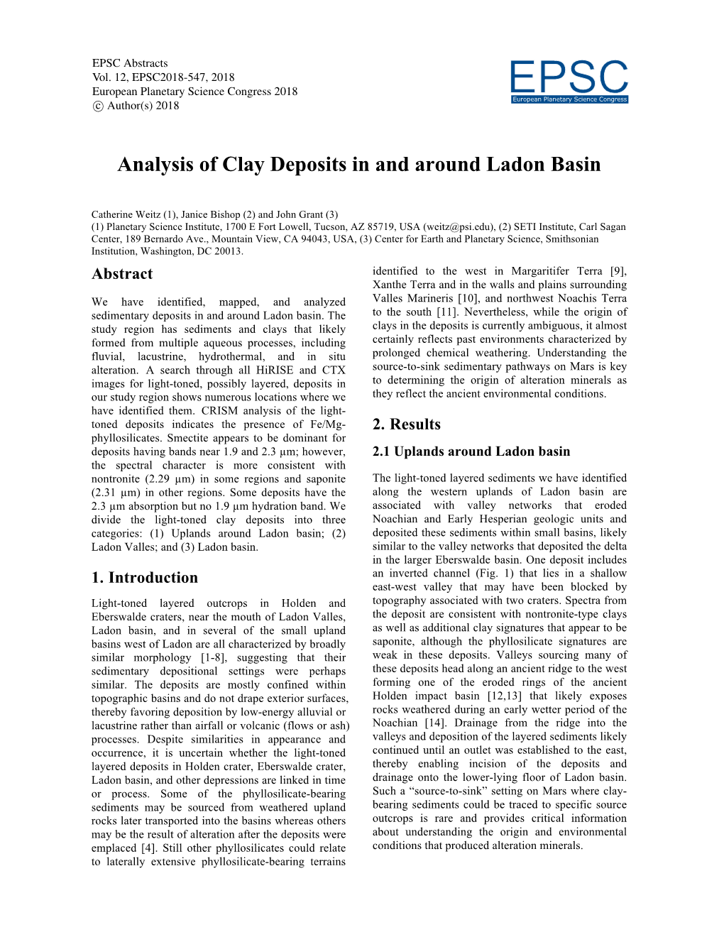 Analysis of Clay Deposits in and Around Ladon Basin