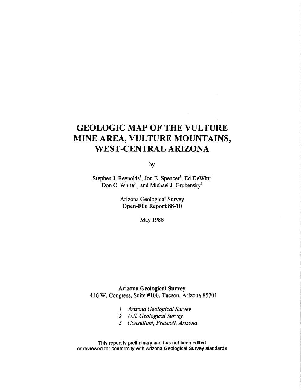 Geologic Map of the Vulture Mine Area, Vulture Mountains, West-Central Arizona