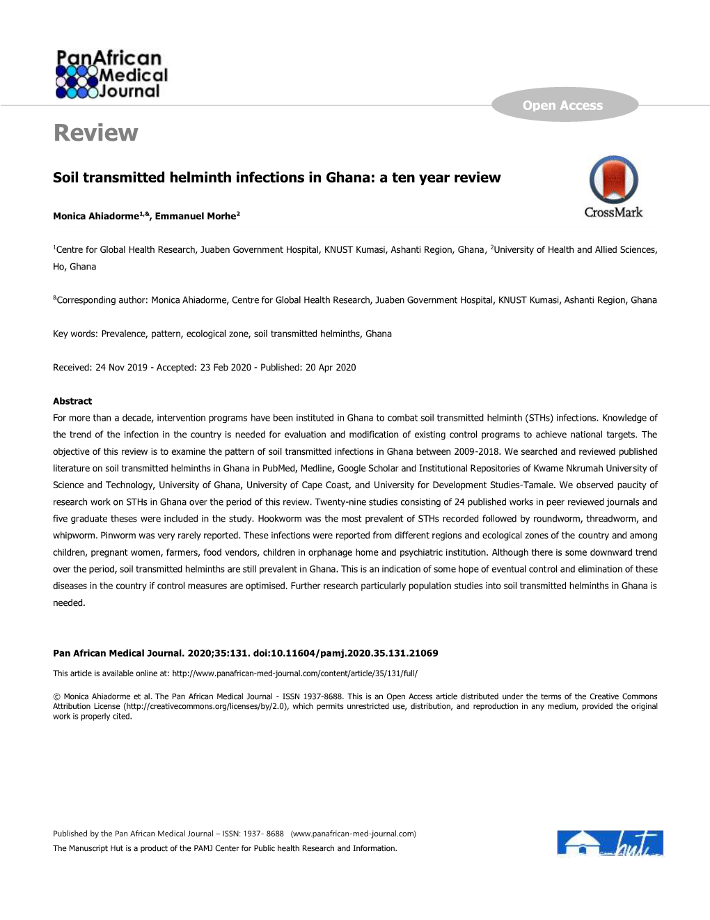 Soil Transmitted Helminth Infections in Ghana: a Ten Year Review