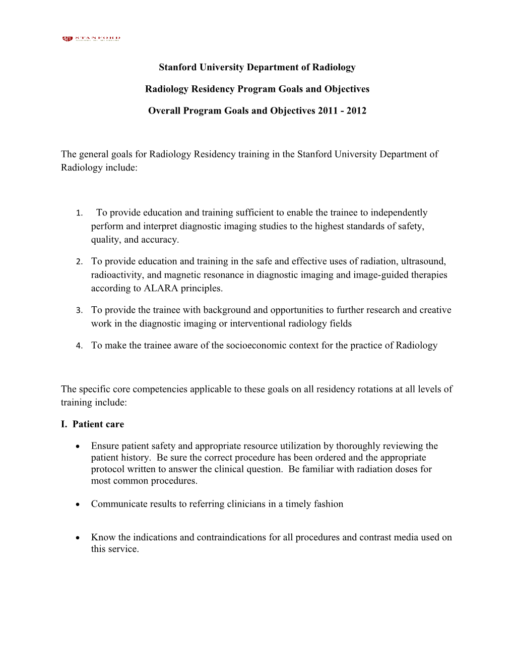 Radiology Residency Program Goals and Objectives