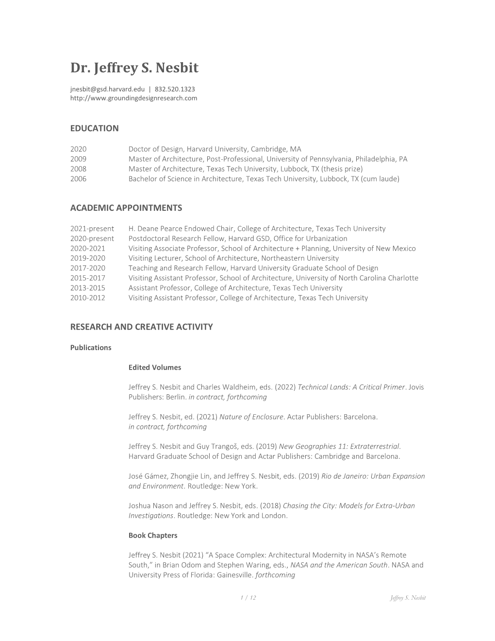 Nesbit Curriculum Vitae