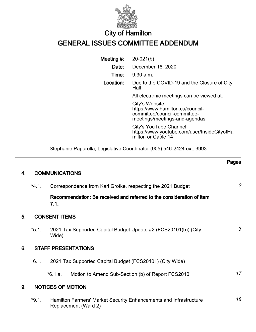 General Issues Committee Agenda Package