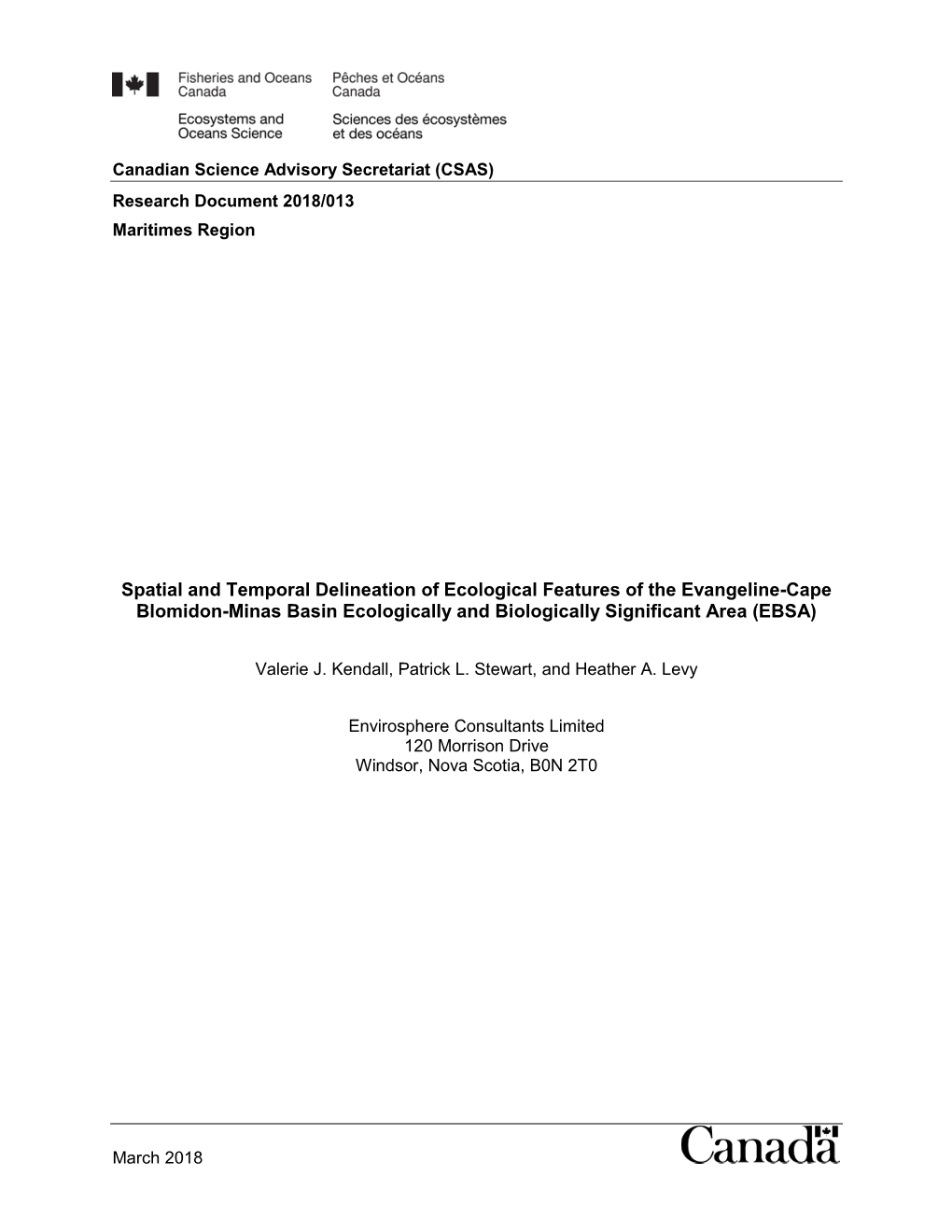 Spatial and Temporal Delineation of Ecological Features of the Evangeline-Cape Blomidon-Minas Basin Ecologically and Biologically Significant Area (EBSA)