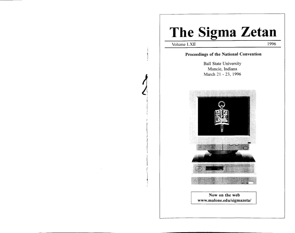 The Sigma Zetan Volume LXII 1996