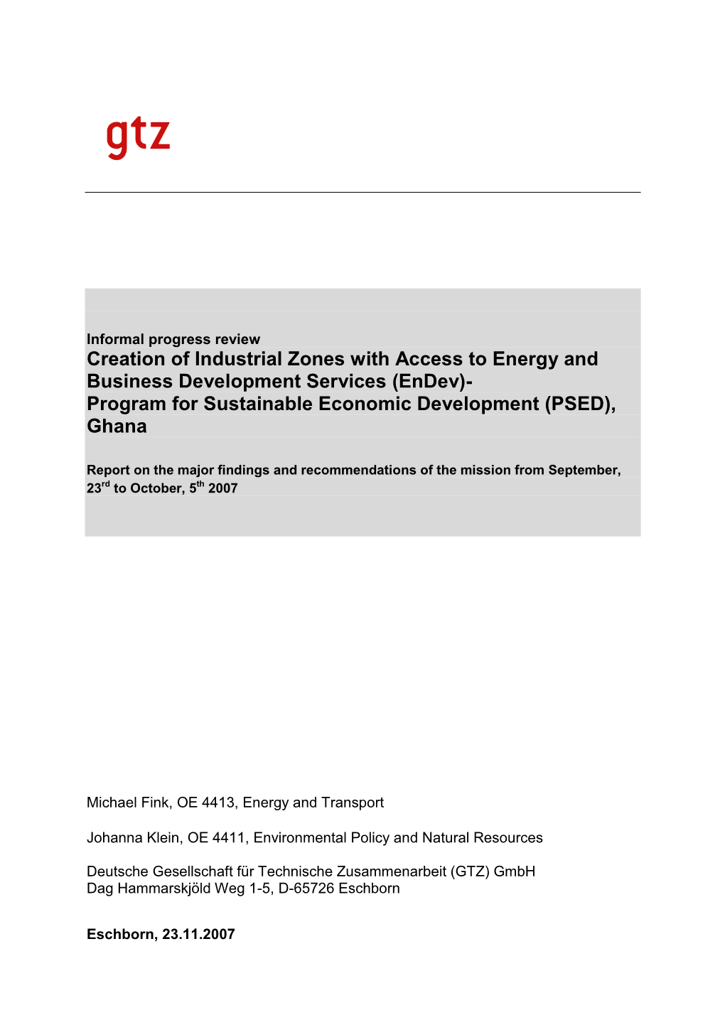 (Endev)- Program for Sustainable Economic Development (PSED), Ghana