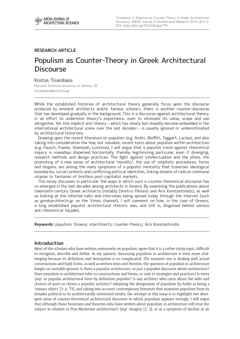 Populism As Counter-Theory in Greek Architectural Discourse